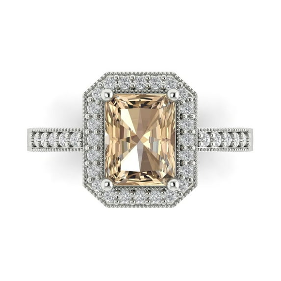 2.78 ct Emerald Cut Yellow Moissanite with Simulated Diamond Halo Accents 18K White Gold Womens Engagement Ring