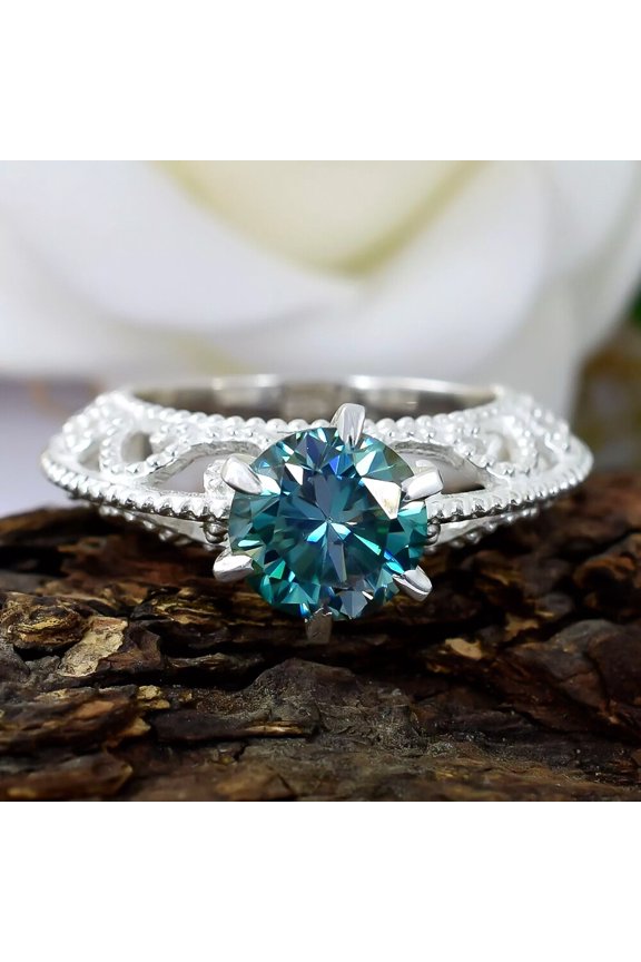 2.90 Ct Certified Round Cut Blue Moissanite Solitaire Ring Gold Vermeil Gold Vermeil Size 6.5 US