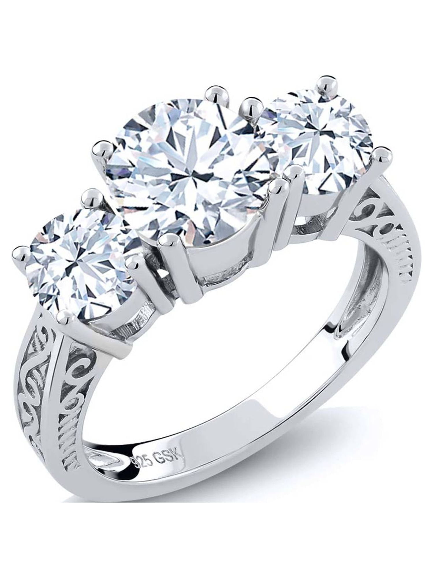 Gem Stone King 925 Sterling Silver White Topaz 3 Stone Engagement