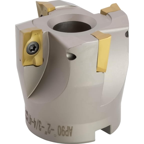 2" 90° Indexable Face (Shell) Mill, for Square Shoulder Milling, 3/4" Arbor Hole Diameter, 4 Flute, with 4 pcs APKT1604 Carbide Inserts