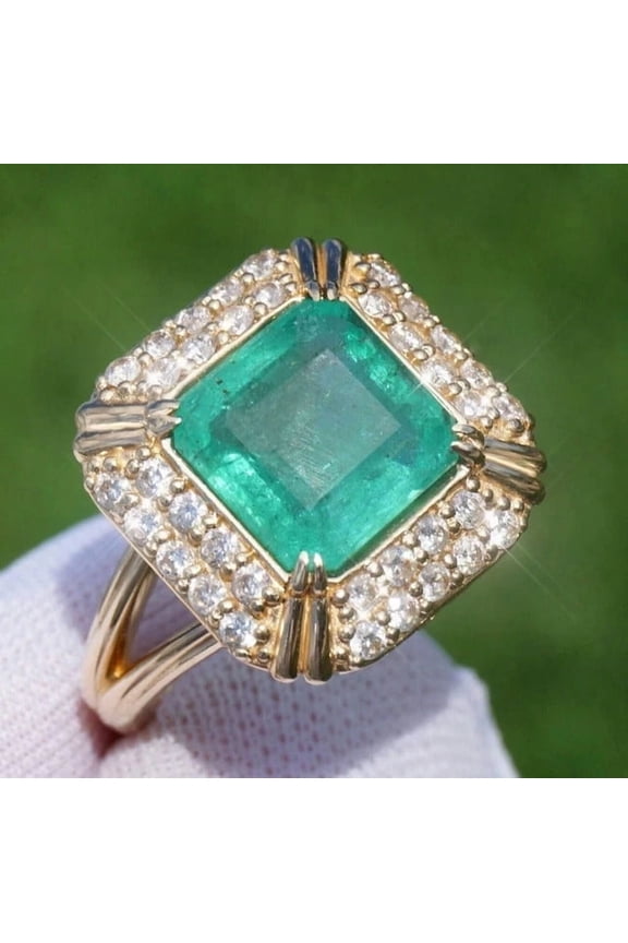 2.90Ct Ascher Cut Natural Emerald Wedding Band Men's Ring 14K Yellow Gold Plated