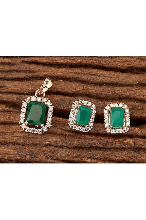 2.90Ct Emerald Cut Lab-Created Green Emerald 14k Yellow Gold Plated Women's Jewelry Set