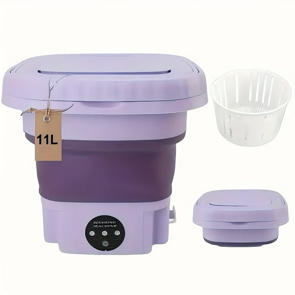 2.91Gal Portable Washing Machine - Collapsible Mini Washer & Dryer for Baby Clothes, Underwear, Socks, Pet Clothes, Includes Laundry Basket, Purple/Green, No Battery Needed, Compact for Small Spaces