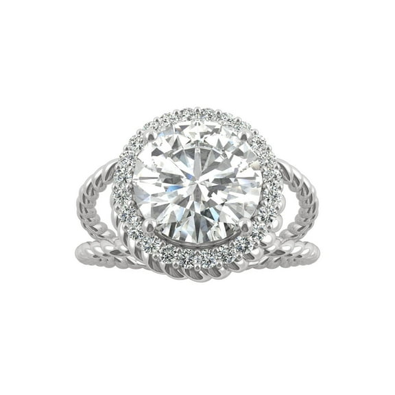 2.94 CTW DEW Round Moissanite Halo Engagement Ring in 14K White Gold