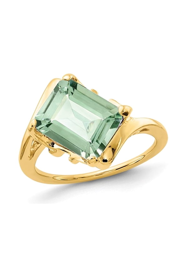 Gem & Harmony 2.95 Carat (Ctw) Emerald-Cut Green Quartz Ring in 14K Yellow Gold for Women