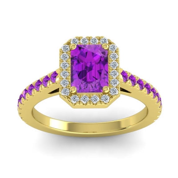 2.95 Carat (F-G/VS1) Natural Diamond Amethyst Gemstone Classic Anniversary Ring for her 18K Yellow Gold Size 8.5 by Diamond-Capitals