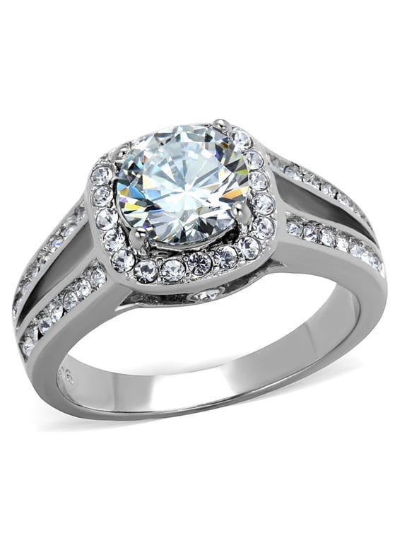2.95 Ct Halo Cubic Zirconia Stainless Steel Engagement Ring Band Women's Size 8