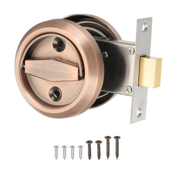 2.95" Round Recessed Pull Stainless Steel Door Handle with Double Rings, Red