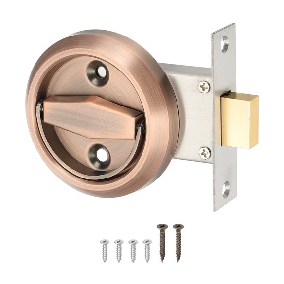 2.95" Round Recessed Pull Stainless Steel Door Handle with Single Ring, Red