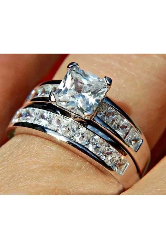 2.95Ct Princess Lab-Created Diamond 14K White Gold Over Wedding Ring Bridal Set