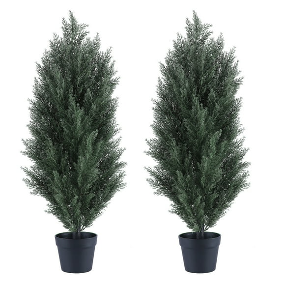 2.95FT artificial green pine tree, realistic plastic simulation plant, suitable for indoor and outdoor decoration 2pcs/set
