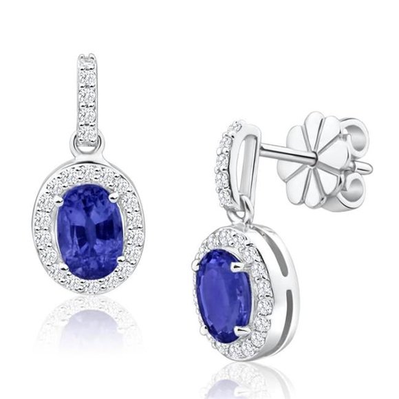 2.96 CT Ceylon Sapphire with Diamond Dangle Earring, 14K White Gold