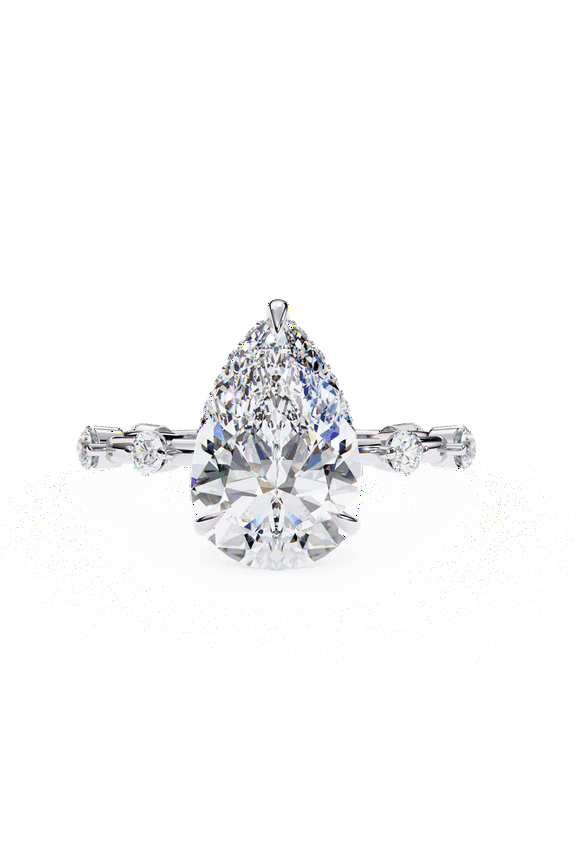 2.96 Carat Pear Cut IGI Certified Lab Created Diamond Hidden Halo Wedding Ring, Pear Diamond Distance Pave Engagement Propose Ring For Women