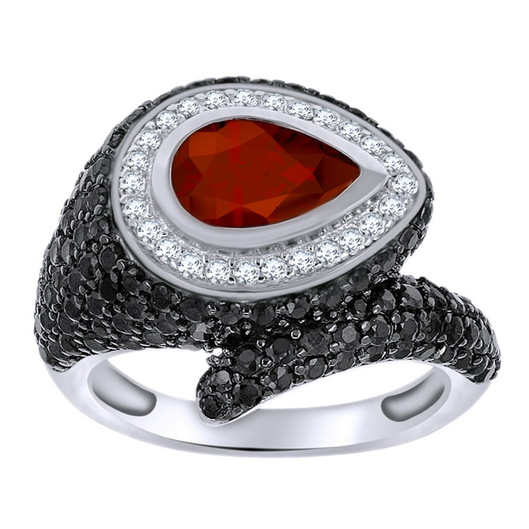 Sterling Silver Pear Shape Garnet and White Topaz Ring Sterling Silver Pear Shape Garnet and White Topaz Ring