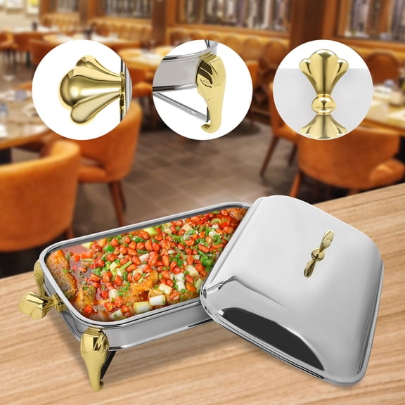 2.9L Chafing Dish Stainless Steel Tray Rectangle Buffet Catering Chafer Pan Food Warmer Golden