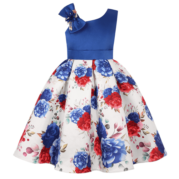 2-9T Flower Girls Floral Dresses Toddler Pageant One Shoulder Princess Dress
