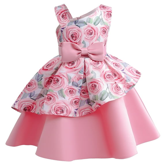 2-9T Girl One Shoulder Bowknot Formal Party Wedding Flower Party Dress