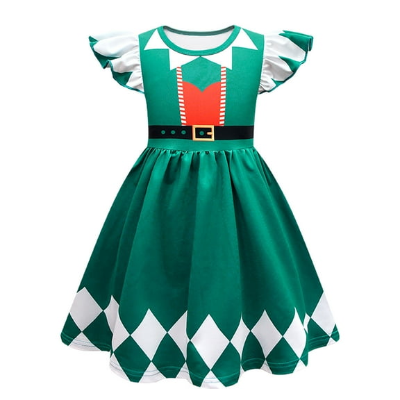 2-9T Girls Ugly Chrismas Dress Short Sleeve Princess Costume Dress Xmas Sundress