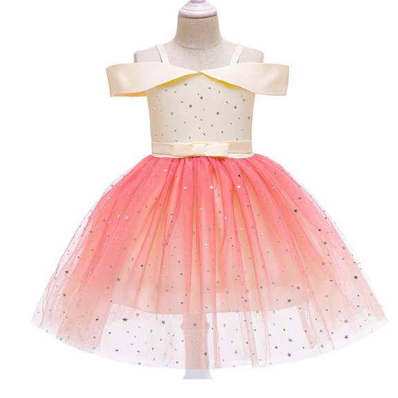 2-9T Toddler Girl Off Shoulder Dress Sparkly Party Wedding Bowknot Dress