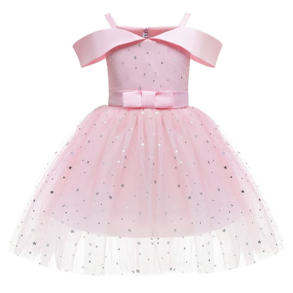 2-9T Toddler Girl Off Shoulder Dress Sparkly Party Wedding Bowknot Dress