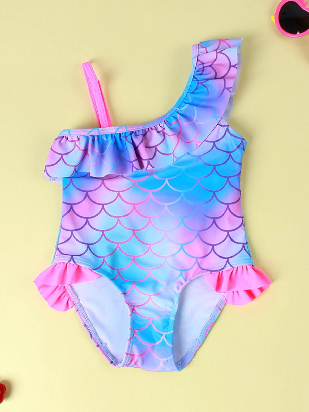 29Y Kids Toddler Girls' Mermaid Scales Oneshoulder 1piece Swimsuit Beach Sport Bathing Suits