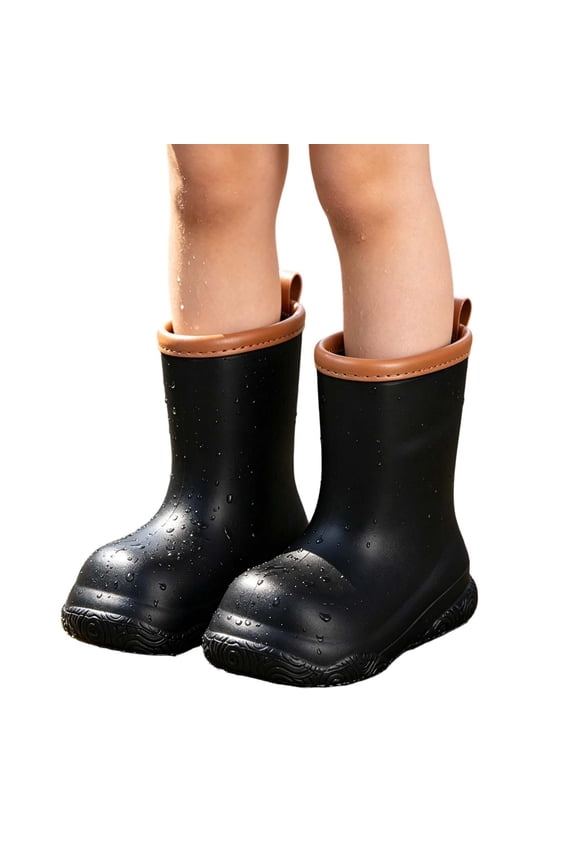 (2-9Years) Boys Girls EVA Lightweight Rain Boots Short Ankle Non-Slip Solid Color Fashion Waterproof Shoes for Toddler Kids Children Black 26