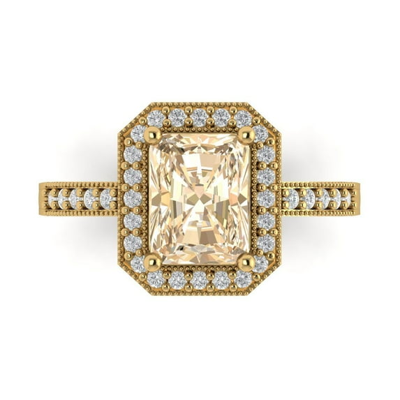 2.78 ct Emerald Cut Natural Morganite Halo Engagement Ring for Women in 18K Yellow Gold