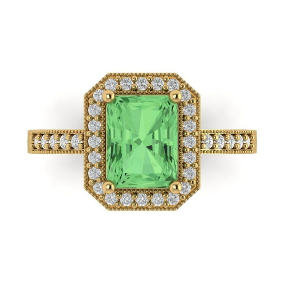 Clara Pucci 14K Yellow Gold Solid Gold Green Halo Anniversary Ring for Women - 2.78 cttw Emerald Cut