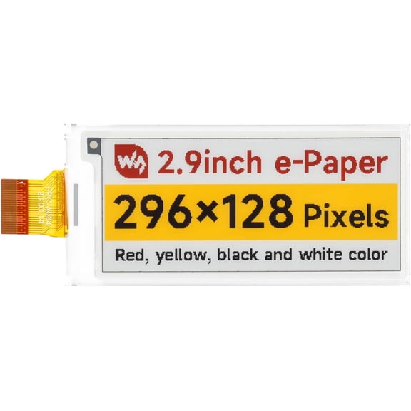 2.9inch E-Paper Display (G), E-Ink, 296x128, Red/Yellow/Black/White, SPI Interface, Raw Display Only, Without Driver Board