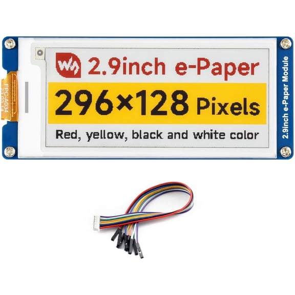 2.9inch E-Paper Display (G), E-Ink Display, 296x128, Red/Yellow/Black/White, SPI Interface, with Driver Board