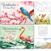 Elfew 2 Pack Watercolor Coloring Books for Adults & Beginners   30 Unique Designs Flowers, Animals, ..., Acid-Free, Cold Press, Great
