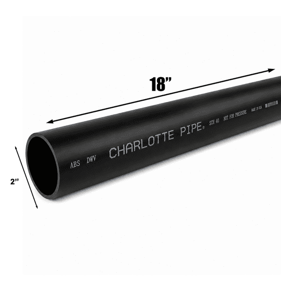 2" ABS DWV Pipe Black Drain Waste Vent Plumbing Pipe, 18"