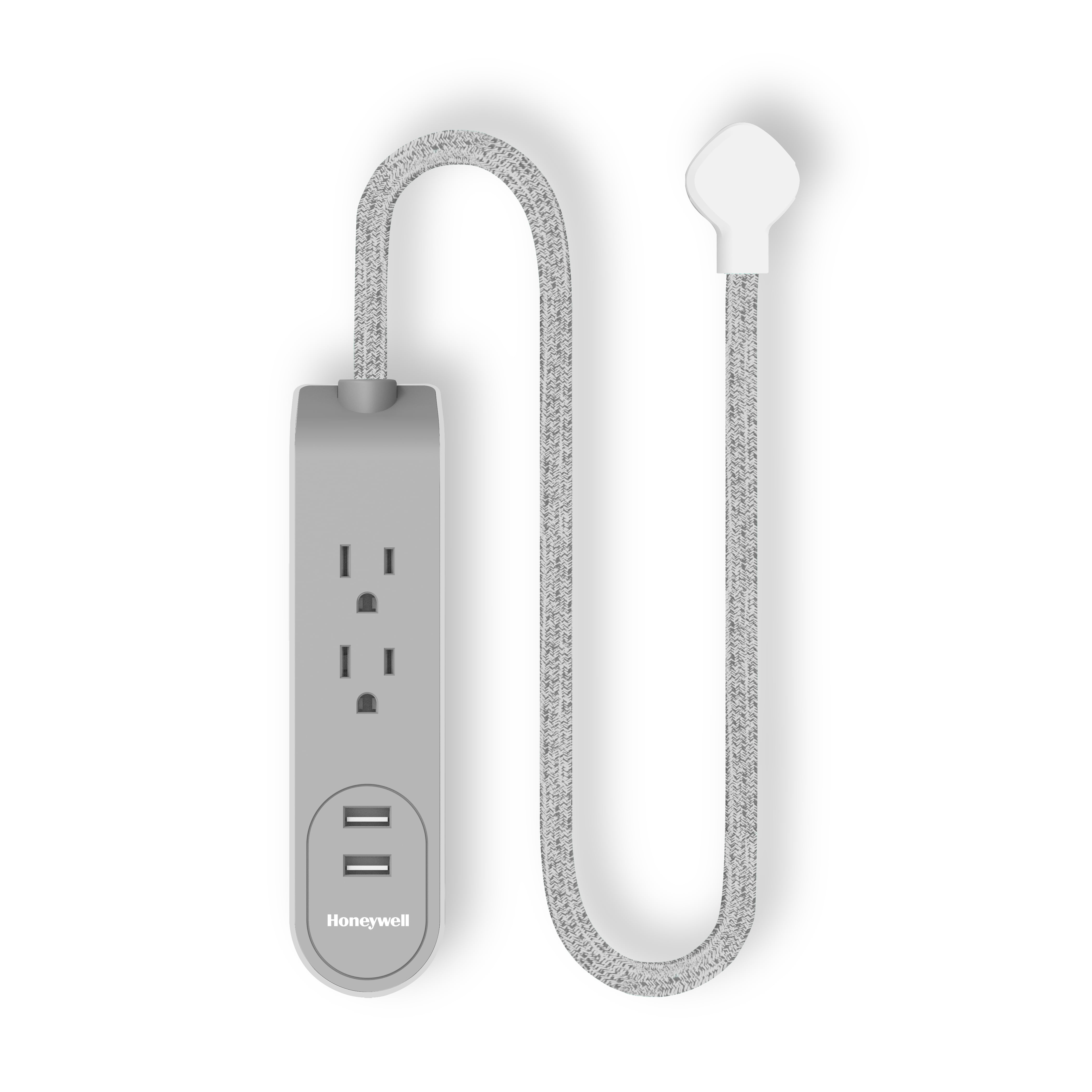2 AC + 2 USB 2.1A 3 Ft Fabric Power Strip Gray/White Honeywell