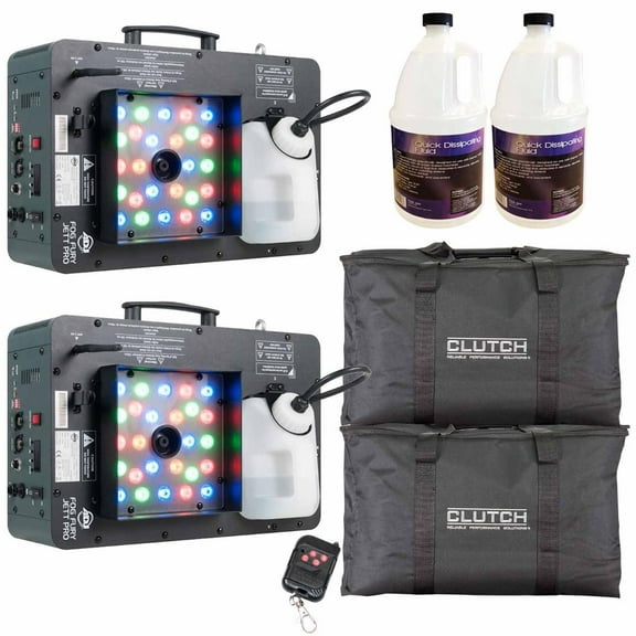(2) ADJ Fog Fury Jett Pro Fog Machines with Quick Dissipating Fog Fluid and Carry Cases Package