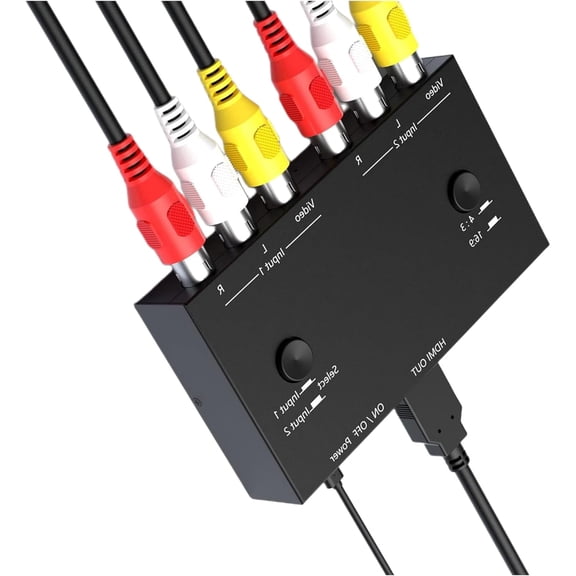 2 AV to HDMI Converter, 1080P/720P 2 Port RCA Composite CVBS AV Switch to HDMI Converter Adapter Support 4:3/16:9 Switching, for TV PC PS2 PS3 N64 NGC SNES WII VHS VCR Camera DVD
