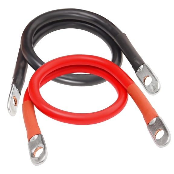 2 AWG Battery Cable 2AWG 24-Inch Battery Inverter Cables Set All Copper Conductor Wire with 3/8" Ring Terminals (2 AWG x 24 Inches) for Car, Truck, RV, Solar