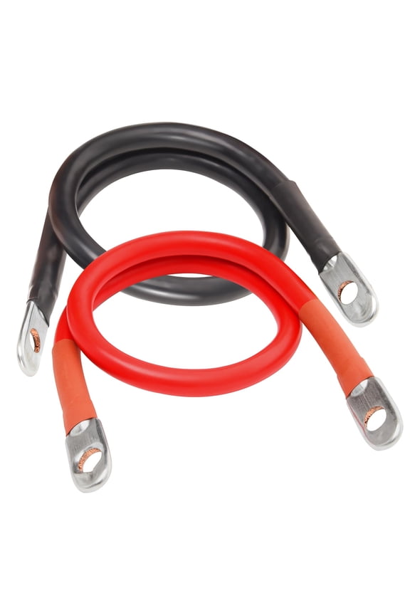 2 AWG Battery Cable 2AWG 24-Inch Battery Inverter Cables Set All Copper Conductor Wire with 3/8" Ring Terminals (2 AWG x 24 Inches) for Car, Truck, RV, Solar