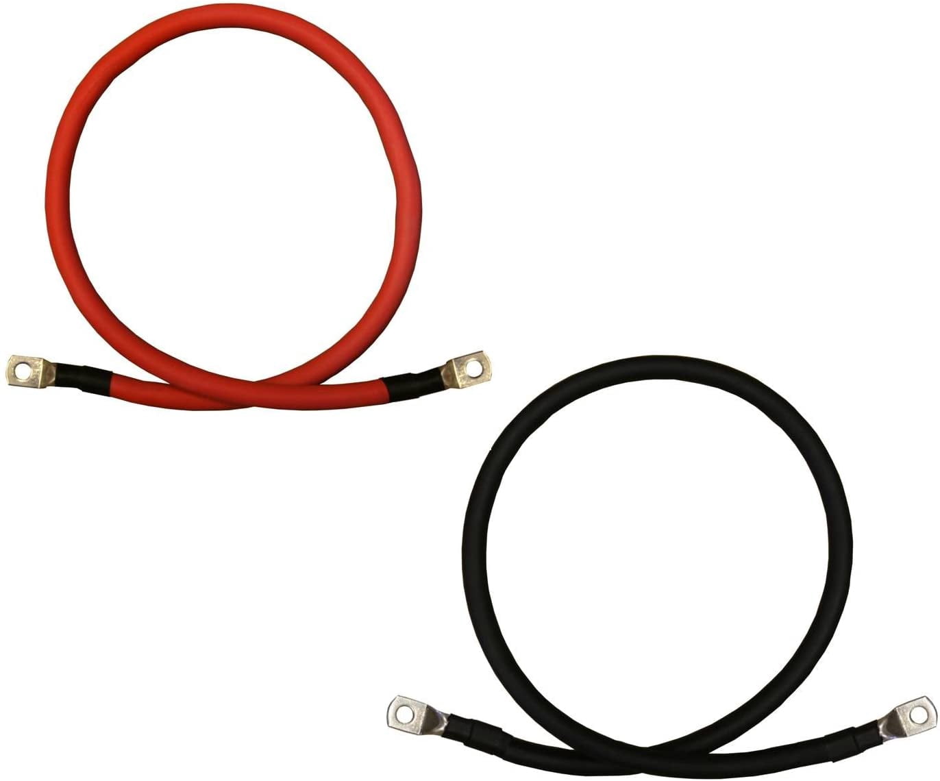 2 AWG Gauge Red + Black Pure Copper y Inverter Cables Solar, RV, Car, Boat 12 in 3/8 in Lugs