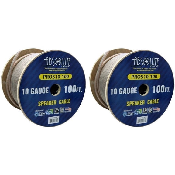 2 Absolute USA PROS10100 10 Gauge Speaker Wire100' 10 Gauge PRO PA DJ Car Home Marine Audio Speaker Wire Cable Spool