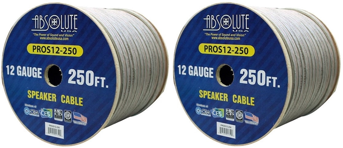 2 Absolute USA PROS12250 12 Gauge Speaker Wire 250' 12 Gauge PRO PA DJ Car Home Marine Audio Speaker Wire Cable Spool