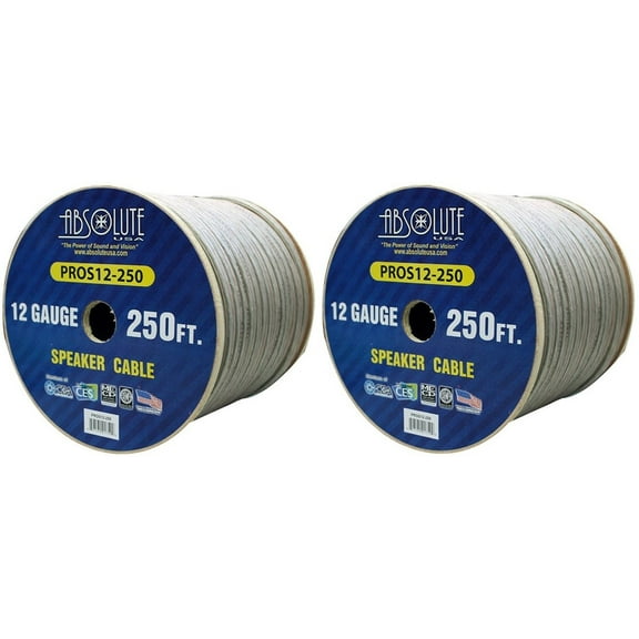 2 Absolute USA PROS12250 12 Gauge Speaker Wire 250' 12 Gauge PRO PA DJ Car Home Marine Audio Speaker Wire Cable Spool