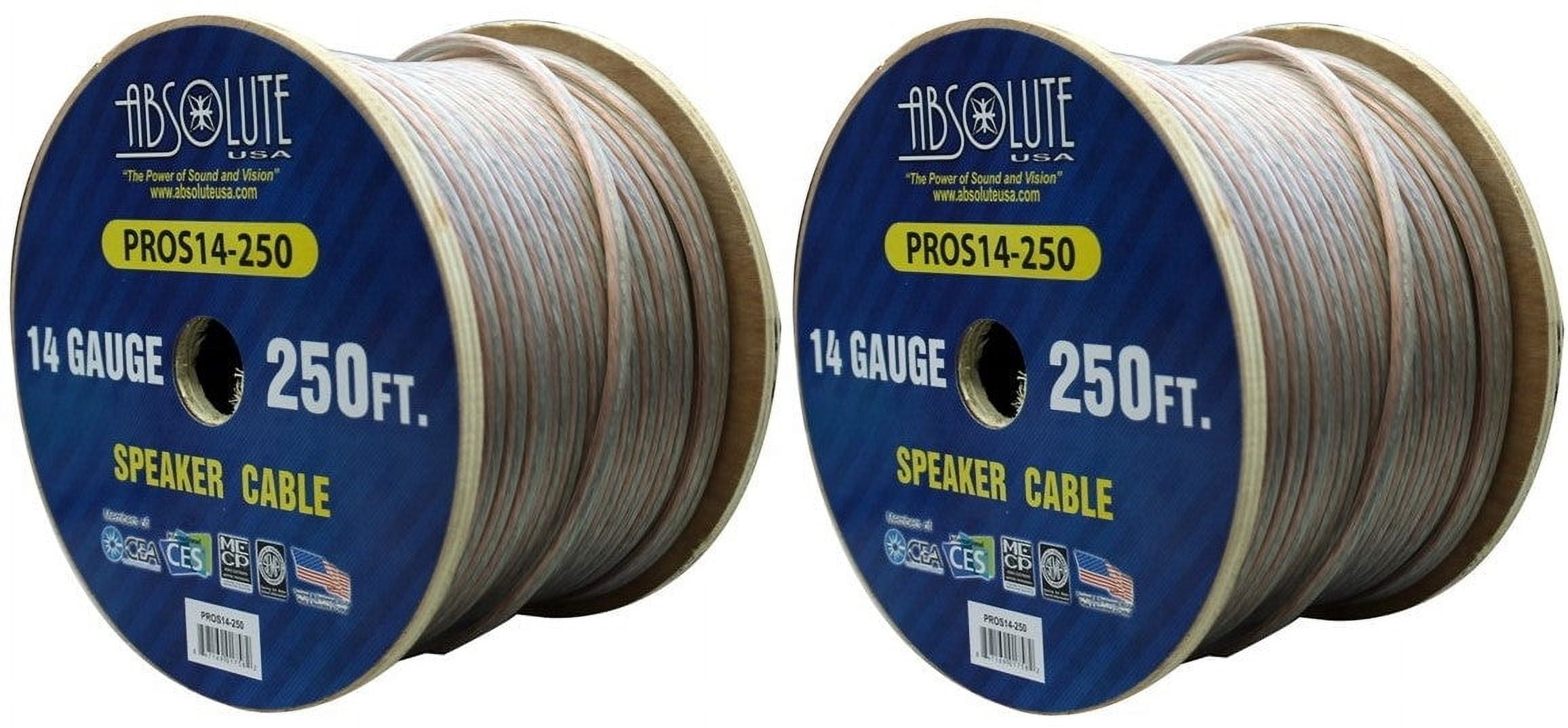 2 Absolute USA PROS14250 14 Gauge Speaker Wire 250' 14 Gauge PRO PA DJ Car Home Marine Audio Speaker Wire Cable Spool