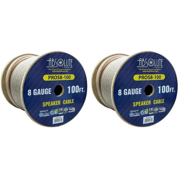2 Absolute USA PROS8100 8 Gauge Speaker Wire100' 8 Gauge PRO PA DJ Car Home Marine Audio Speaker Wire Cable Spool