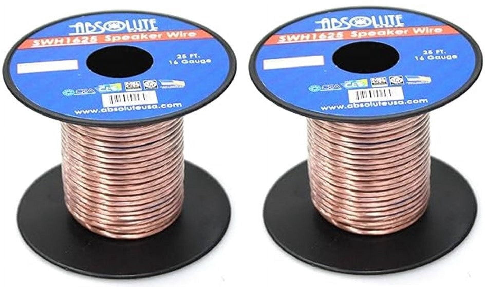 2 Absolute USA SWH1625 25' 16 Gauge Car Home Audio Speaker Wire Cable Spool