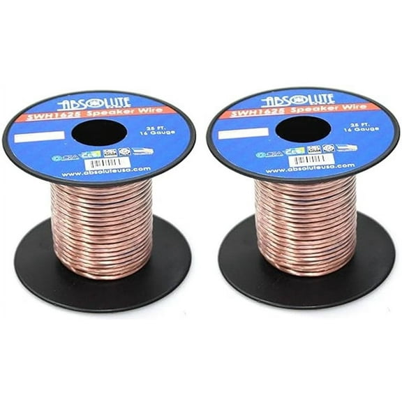 2 Absolute USA SWH1625 25' 16 Gauge Car Home Audio Speaker Wire Cable Spool