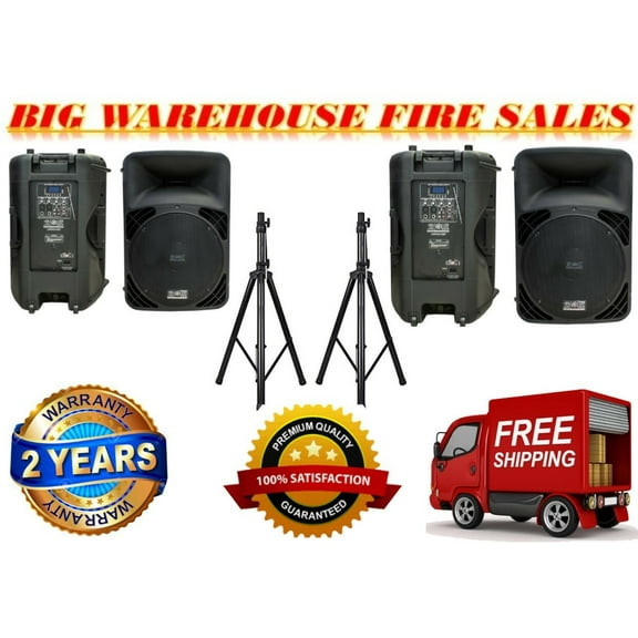 2 Absolute USPRO15 15" PRO Powered Active 2500w DJ PA Speaker Bluetooth + STAND