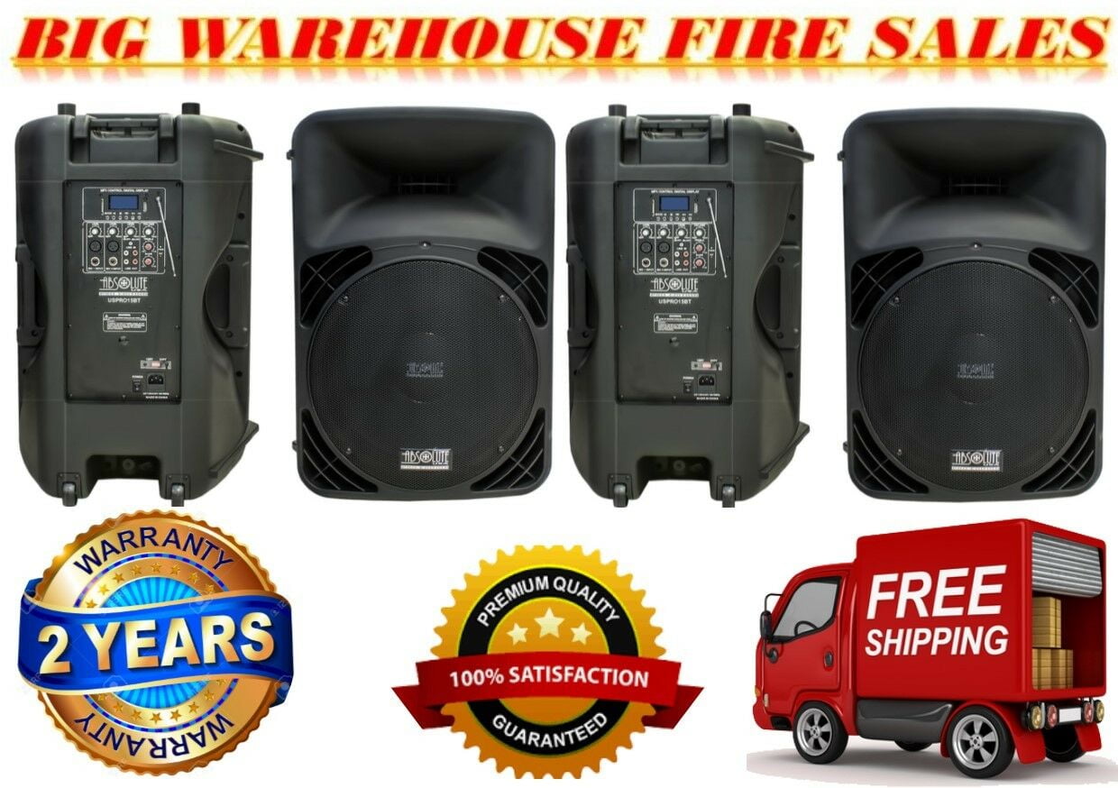 2 Absolute USPRO15 15" Professional Powered Active 2500w DJ PA Speaker Bluetooth