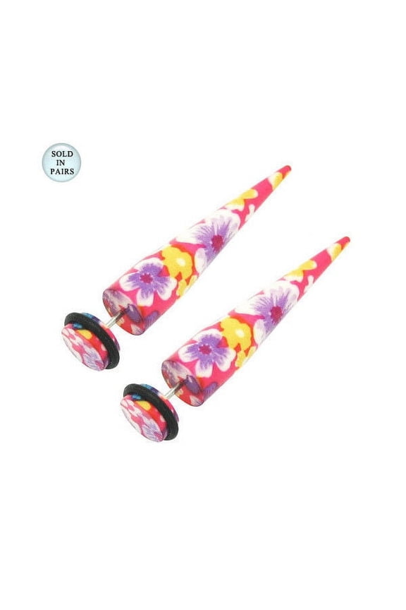 2 Acrylic 16G Colorful Flower Fake Ear Stretchers