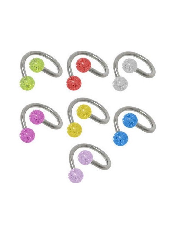 2 Acrylic Glitter Balls Twister Rings Labret Lip Jewelry