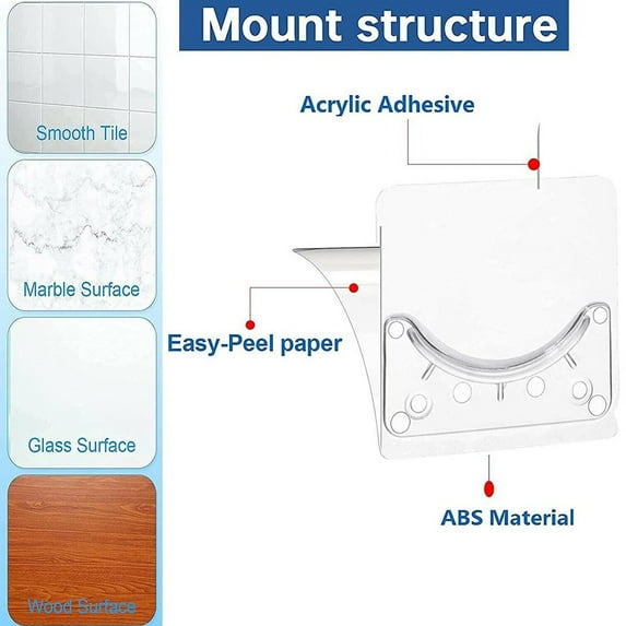 2× Adhesive Shower Curtain Rod Holder Wall Mounted Shower Rods Holder Drill-Free